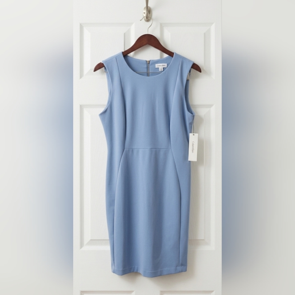 NWT Calvin Klein Baby Blue Sleeveless Sheath Dress Size 12 💙